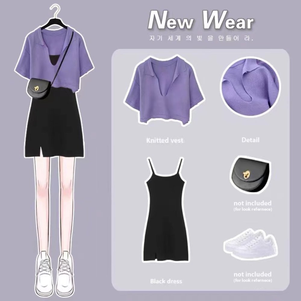 new without tag _ Bozzolo Black Mini Dress Size_L + purple short sleeve vest top